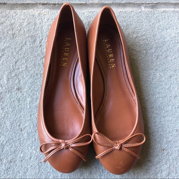Ralph Lauren Chestnut Brown Leather Bow Flats 5.5 - Picture 3 of 12